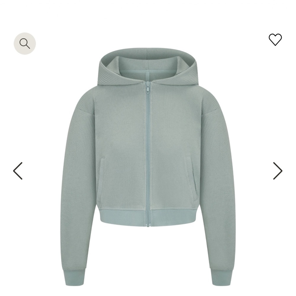 Skims Heavy Waffle Cropped Zip Up Hoodie